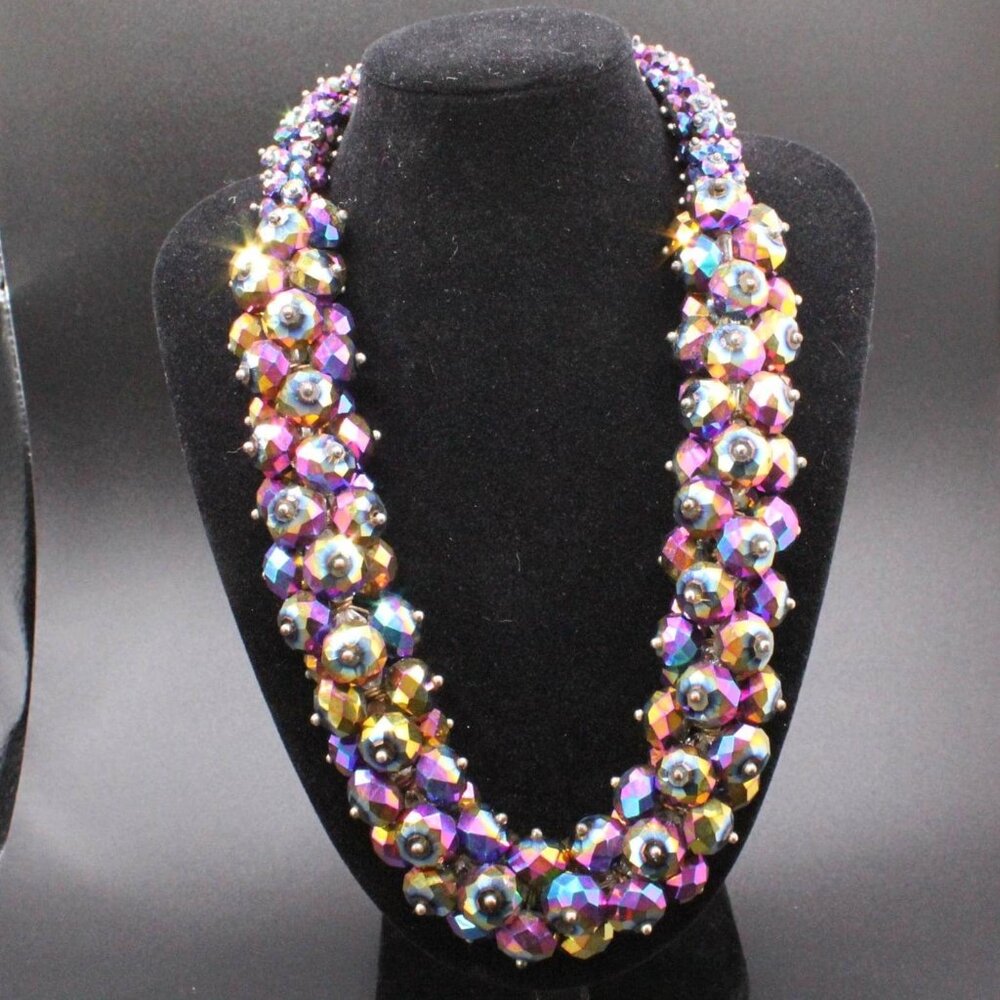 VINTAGE Joan Divero Aurora Borealis Crystal Necklace. 1950's-60's Multi-Strand S